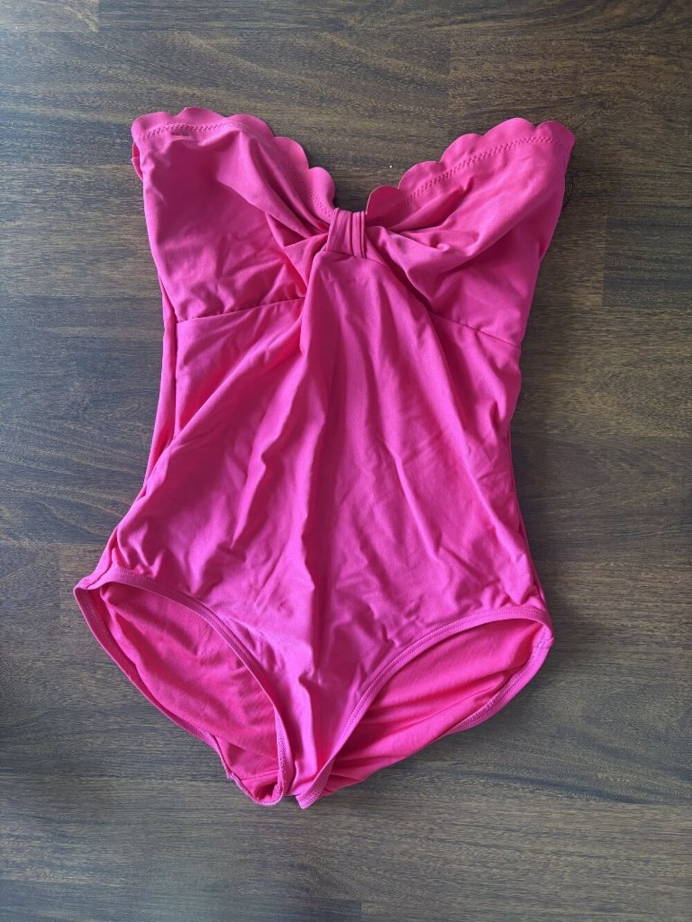 Kate Spade New York One Piece Swimsuit M Pink Scallop Bandeau Strapless